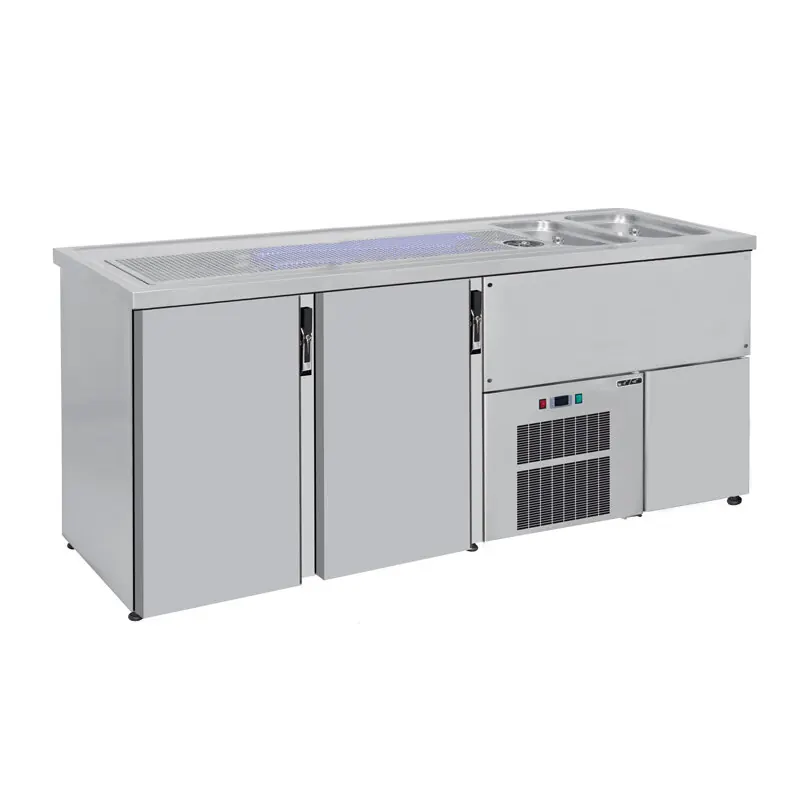 Ausschanktheke 1950 x 700 mm 2 Schubladen 2 Becken rechts S-BRCH