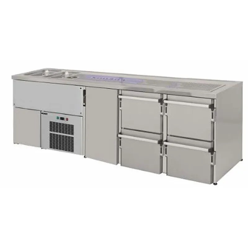 Ausschanktheke 1950 x 700 mm 4 Schubladen 2 Becken links S2-BLCH