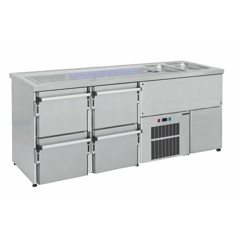 Ausschanktheke 1950 x 700 mm 4 Schubladen 2 Becken rechts S2-BRCH