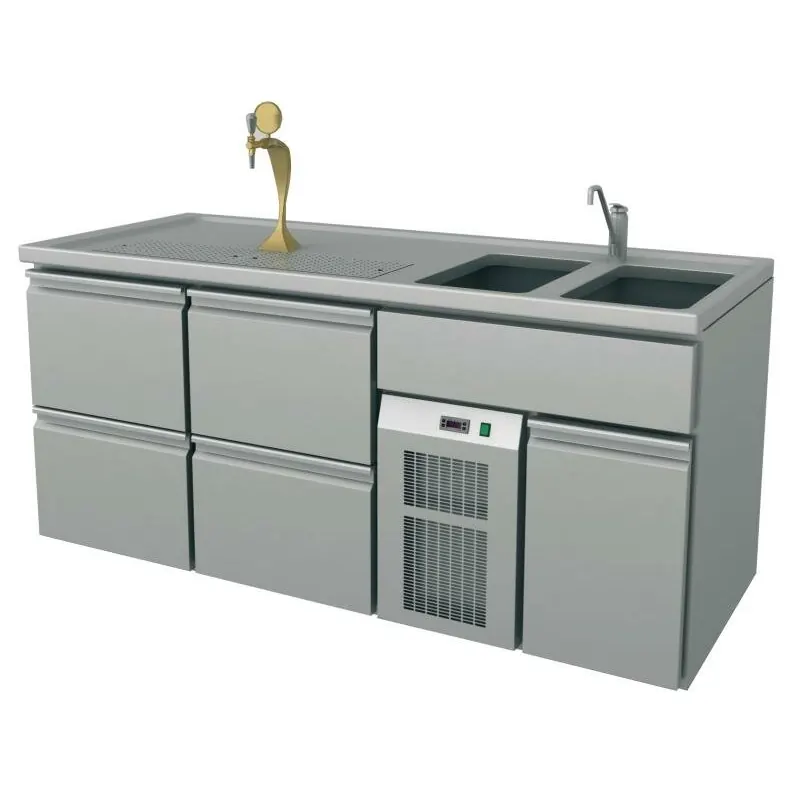 Ausschanktheke 1965 x 700 mm 4 Schubladen 2 Becken rechts S2-BR