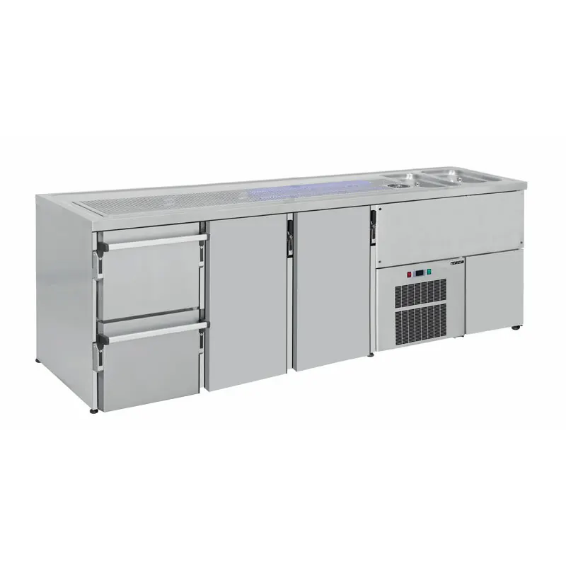 Ausschanktheke 2500 x 700 mm 2 Schubladen 2 Becken rechts B1-BRCH