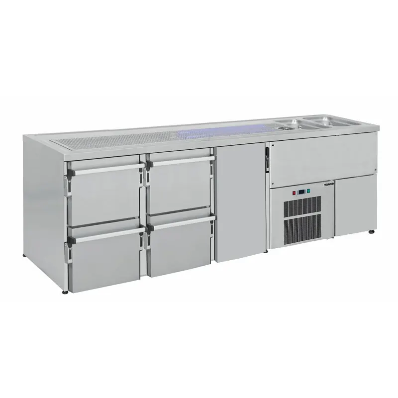 Ausschanktheke 2500 x 700 mm 4 Schubladen 2 Becken rechts B2-BRCH