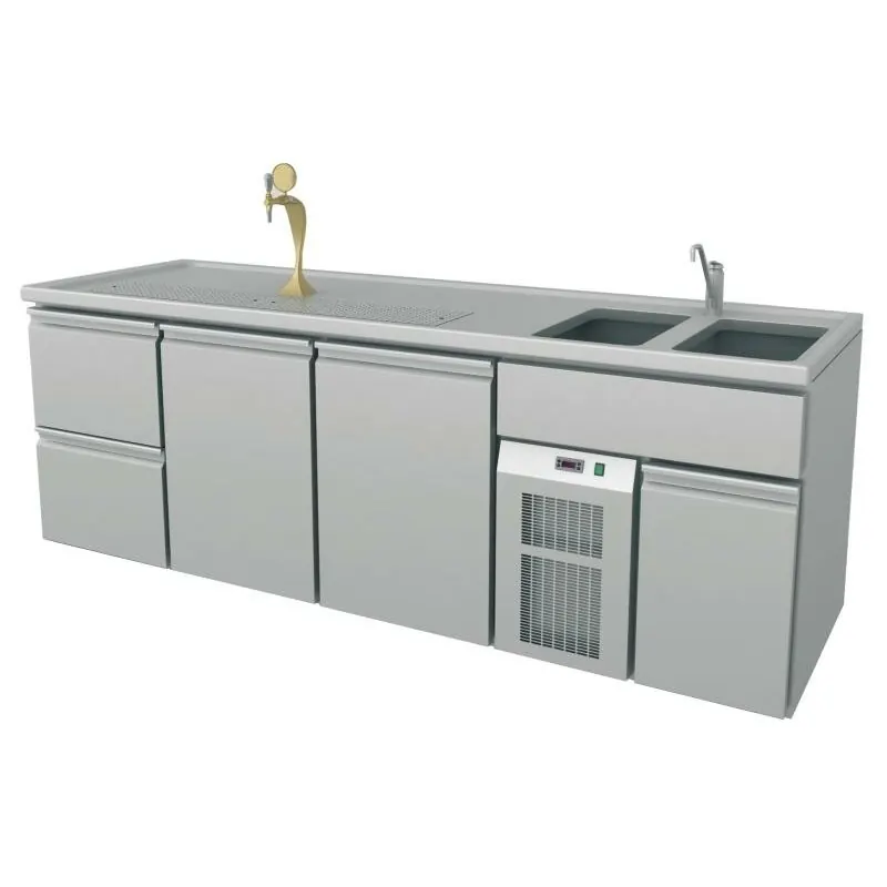 Ausschanktheke 2545 x 700 mm 2 Schubladen 2 Becken rechts B1-BR