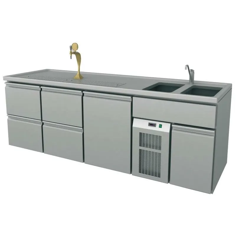 Ausschanktheke 2545 x 700 mm 4 Schubladen 2 Becken rechts B2-BR