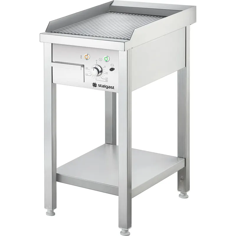 Elektro-Griddleplatte als Standgerät - gerillt Unterbau offen 400 x 700 x 850 mm (BxTxH)