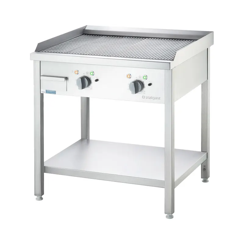 Elektro-Griddleplatte als Standgerät - gerillt Unterbau offen 800 x 700 x 850 mm (BxTxH)