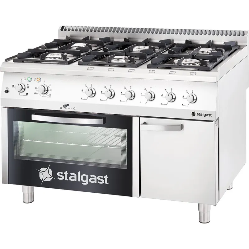 Gasherd 6 Brenner (3,5+3x5+2x7) mit Gasbackofen Serie 700 ND