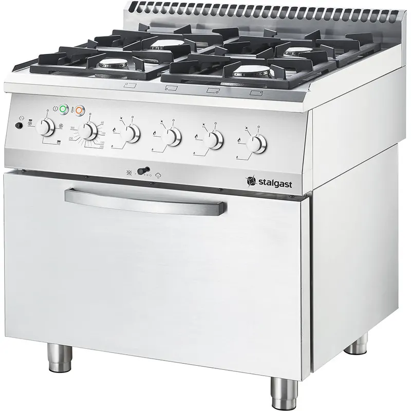 Gasherd BASIC 4-Brenner (2x3,5 + 2x5 kW) mit Elektro-Heißluftofen (600x400 mm / GN 1 / 1) Serie 700 ND