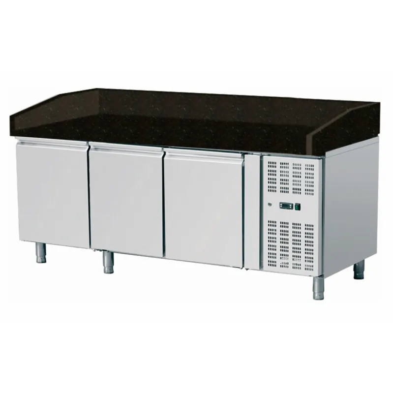 Pizza Kühltisch 3 Türen Schwarz Granit 203 x 80 cm brutto 580 liter