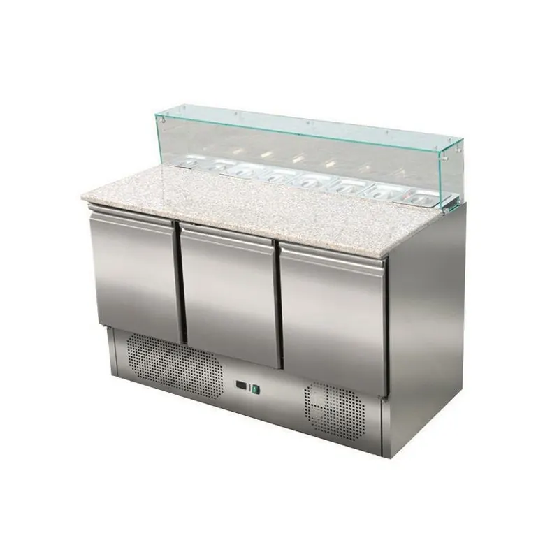 Pizzakühltisch 3 Türen Glasaufsatz 368 L 1365 x 700 mm THPS903G