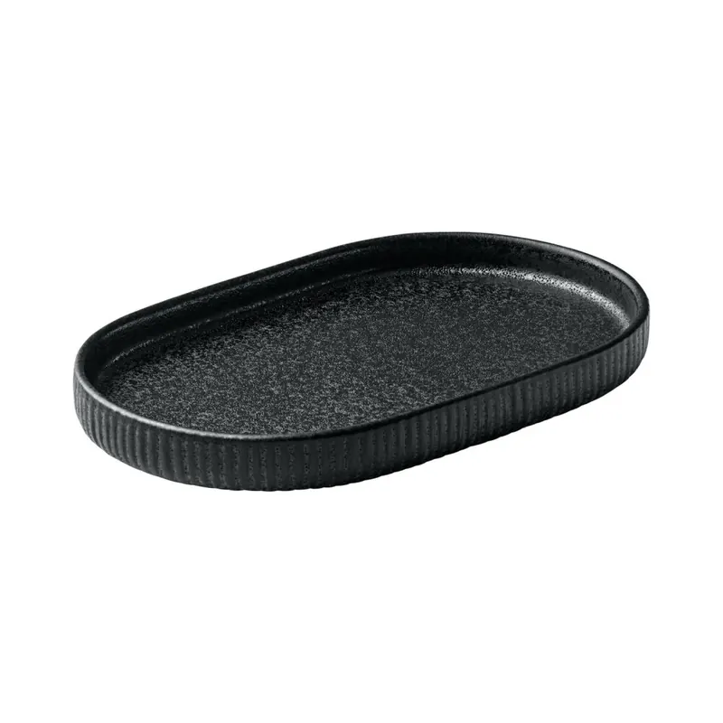 PLAYGROUND NARA Platte oval Relief schwarz 18cm