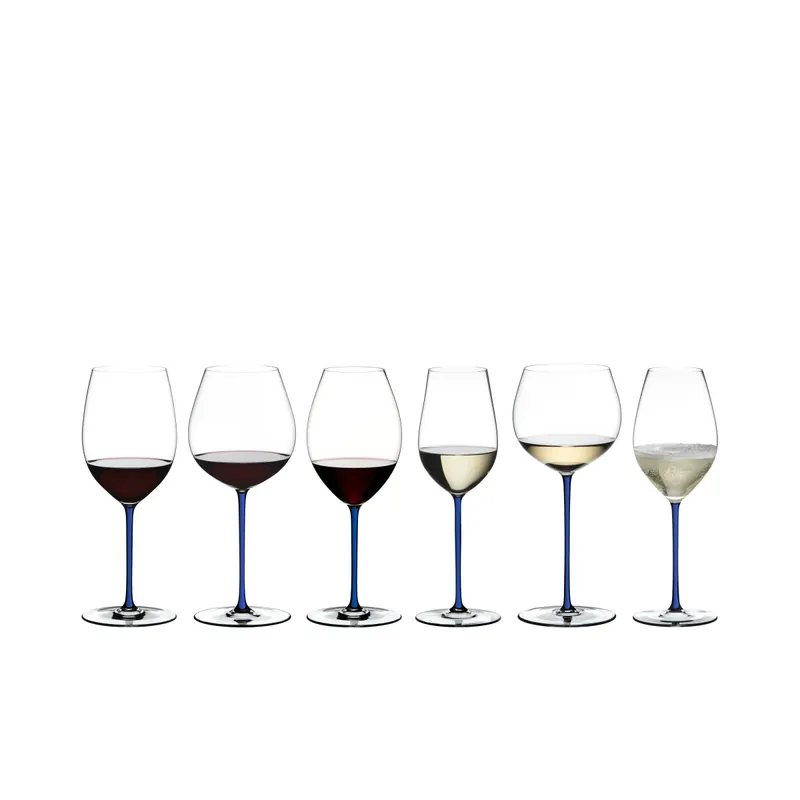Riedel Fatto A Mano Dunkelblau Wein & Champagner Quartett – 4er Vorteilset