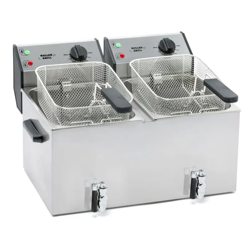 ROLLER GRILL Fritteuse mit zwei Becken mit Ablasshahn 2 x 8 Liter