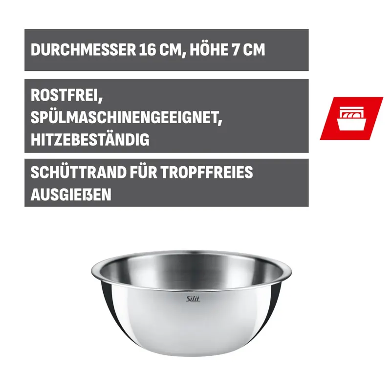 SILIT Schüsseln/Seiher Küchenschüssel, 16 cm Edelstahl