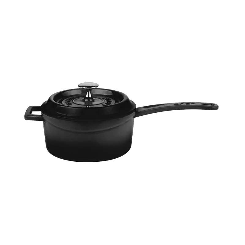 Stieltopf aus Gusseisen mit Deckel schwarz