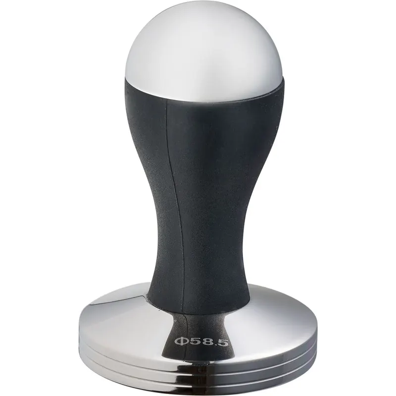 Tamper aus Edelstahl mit schwarzem Griff Durchmesser 58 mm 90 mm Höhe