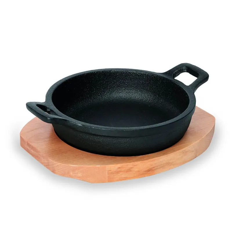 WAS Servierpfanne rund 18 cm mit Holzuntersetzer