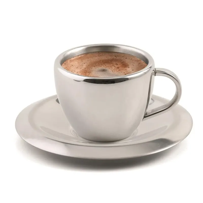 Weis doppelwandige Kaffeetasse + Untersetzer