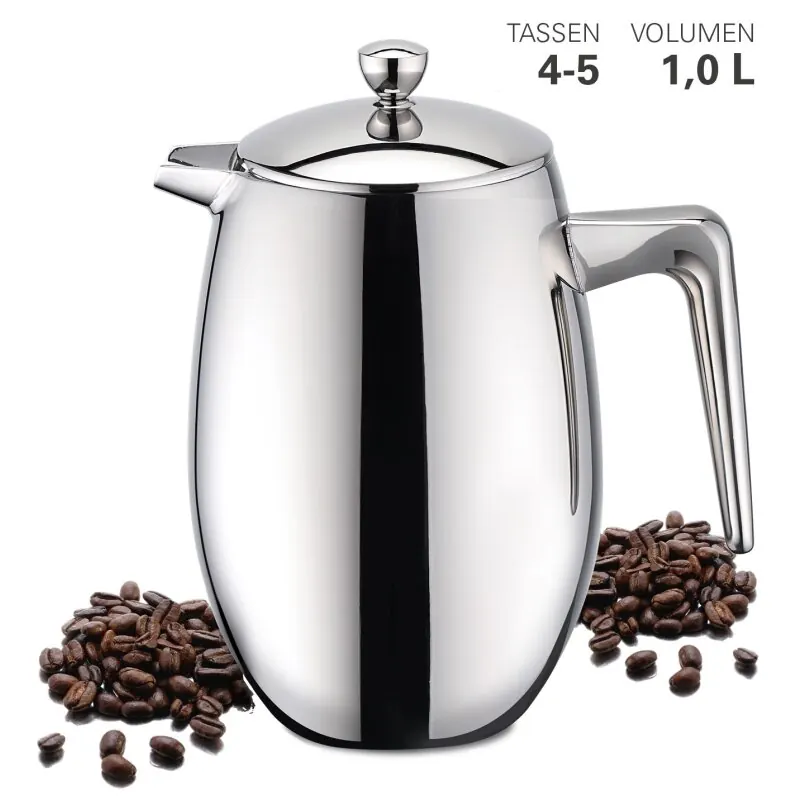 Weis PREMIUM doppelwandige Pressfilterkanne aus Edelstahl 1,0 l